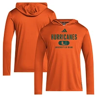 Men's adidas Miami Hurricanes 2024 Sideline Hooded Long Sleeve T-Shirt