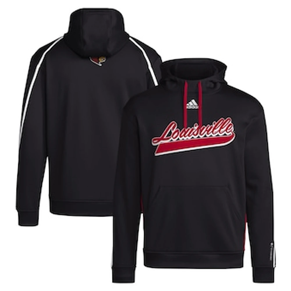 Men's adidas Black Louisville Cardinals 2024 Sideline Travel Pullover Hoodie