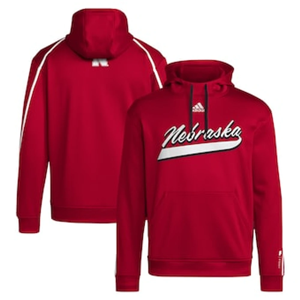 Men's adidas Scarlet Nebraska Huskers 2024 Sideline Travel Pullover Hoodie