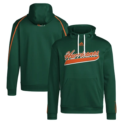 Men's adidas Green Miami Hurricanes 2024 Sideline Travel Pullover Hoodie