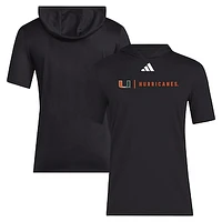 Men's adidas Black Miami Hurricanes 2024 Sideline Training Hooded T-Shirt