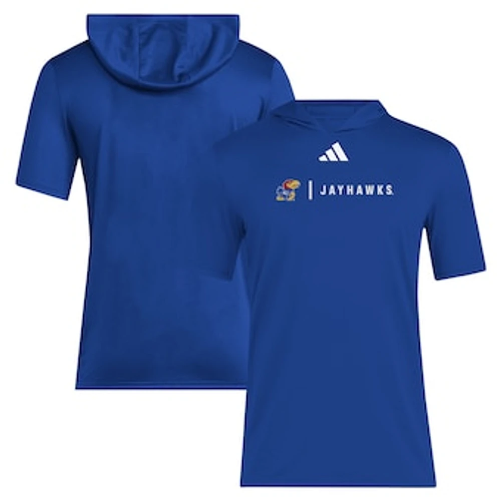 Men's adidas Royal Kansas Jayhawks 2024 Sideline Training Hooded T-Shirt