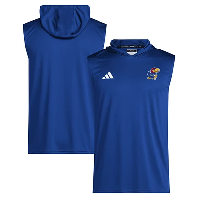 Men's adidas Royal Kansas Jayhawks 2024 Sideline Hoodie Sleeveless Shirt