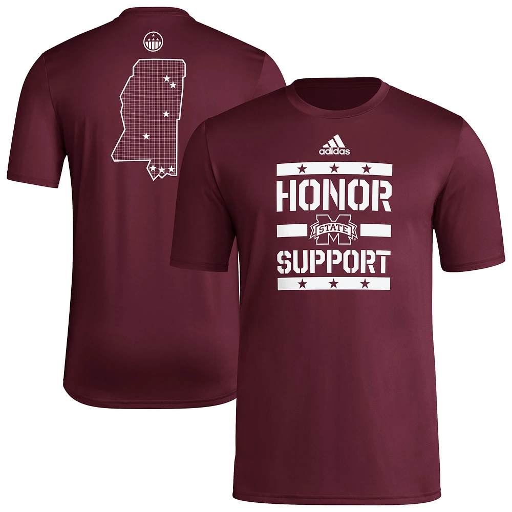 Men's adidas Maroon Mississippi State Bulldogs Honor & Support Pre-Game T-Shirt