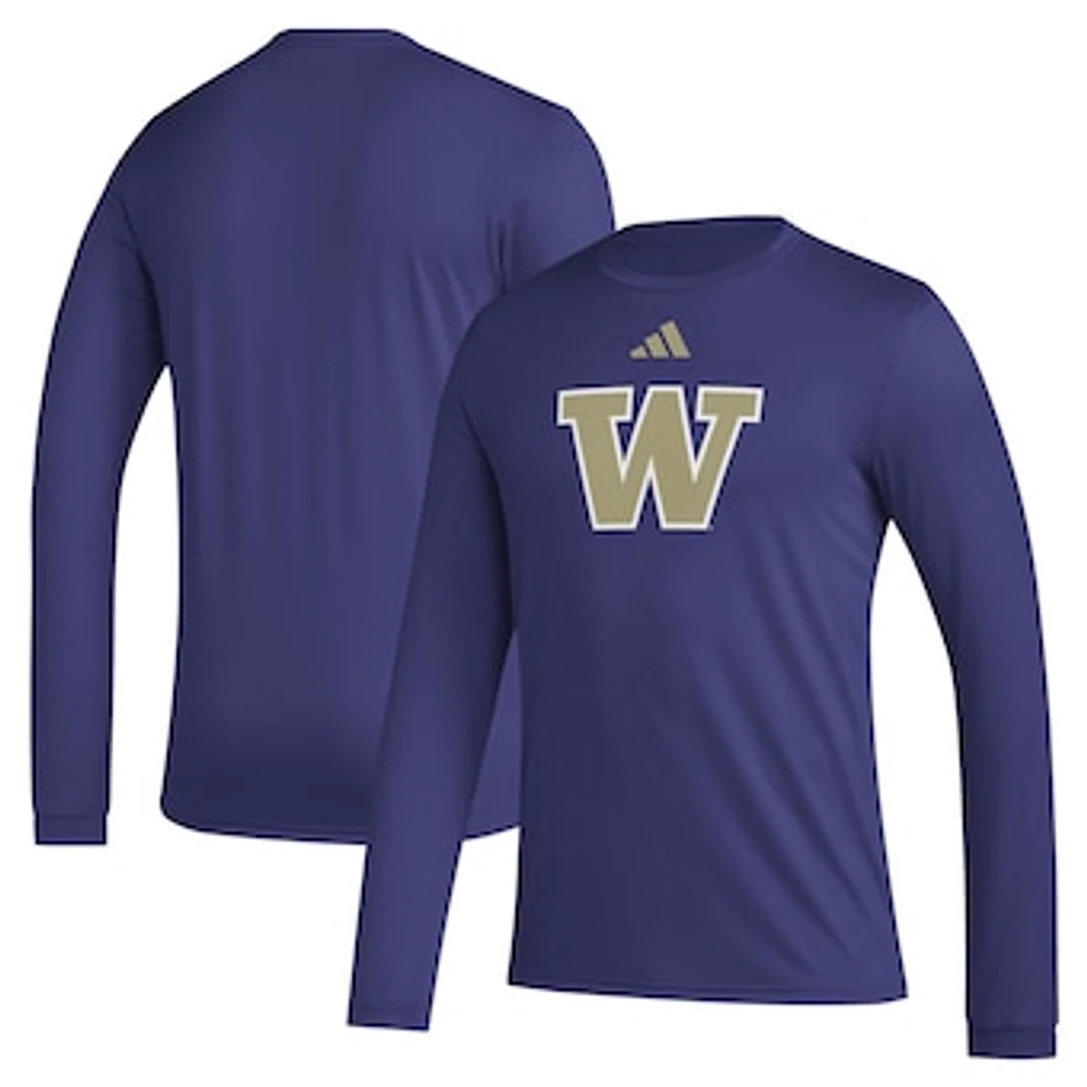 Men's adidas Washington Huskies Primary Locker Logo Pre-Game Long Sleeve T-Shirt