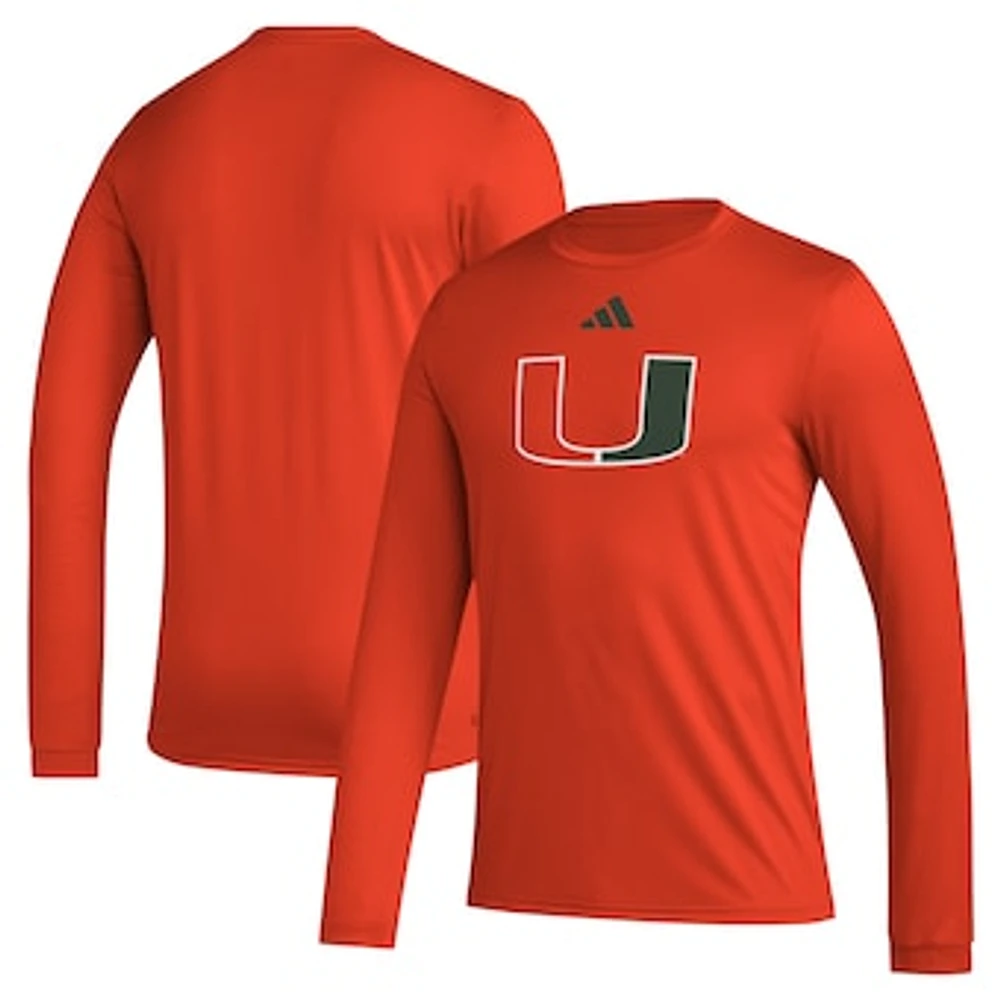 Men's adidas Miami Hurricanes Primary Locker Logo Pre-Game Long Sleeve T-Shirt