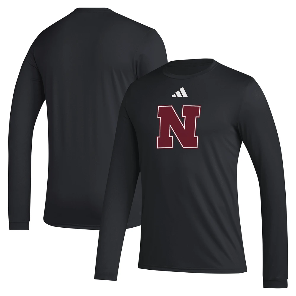 Men's adidas Nebraska Huskers Primary Locker Logo Pre-Game Long Sleeve T-Shirt