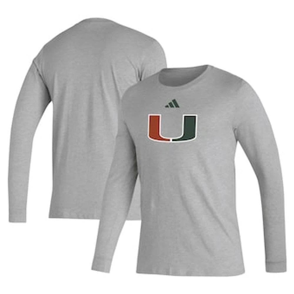 Men's adidas Miami Hurricanes Primary Locker Logo Pre-Game Long Sleeve T-Shirt