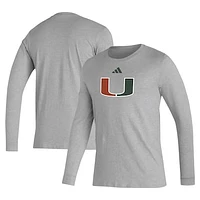 Men's adidas Miami Hurricanes Primary Locker Logo Pre-Game Long Sleeve T-Shirt