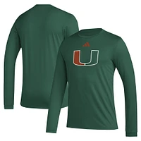 Men's adidas Miami Hurricanes Primary Locker Logo Pre-Game Long Sleeve T-Shirt