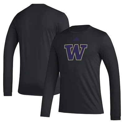 Men's adidas Washington Huskies Primary Locker Logo Pre-Game Long Sleeve T-Shirt