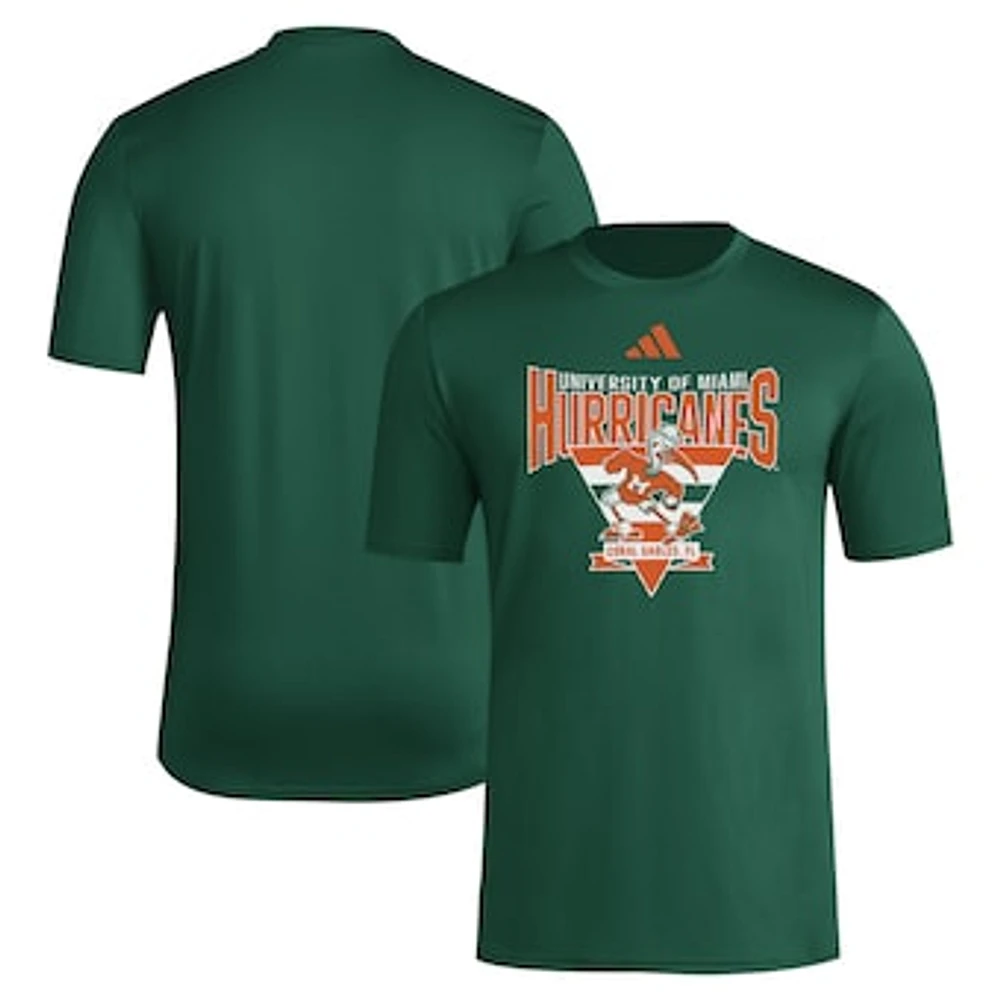 Men's adidas Green Miami Hurricanes 2024 Locker Trilateral Pre-Game T-Shirt