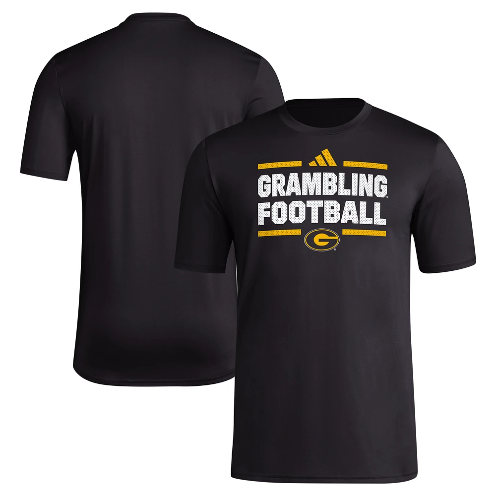 Men's adidas Black Grambling Tigers Locker Football Pre-Game AEROREADY T-Shirt