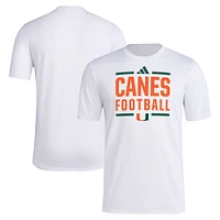 Men's adidas White Miami Hurricanes Locker Football Pre-Game AEROREADY T-Shirt