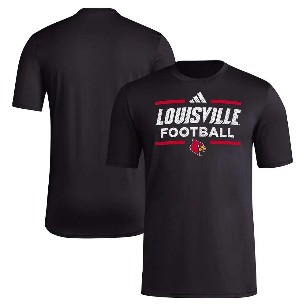 Men's adidas Black Louisville Cardinals Locker Football Pre-Game AEROREADY T-Shirt