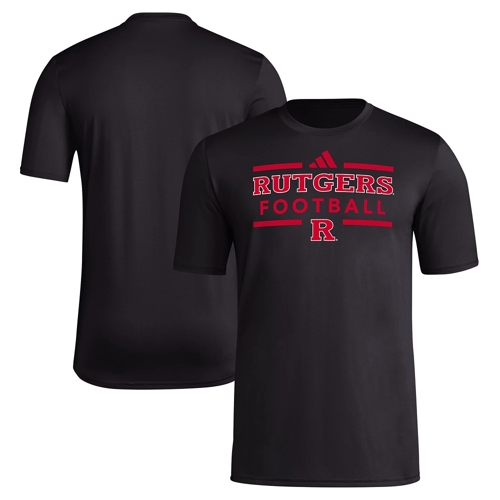 Men's adidas Black Rutgers Scarlet Knights Locker Football Pre-Game AEROREADY T-Shirt