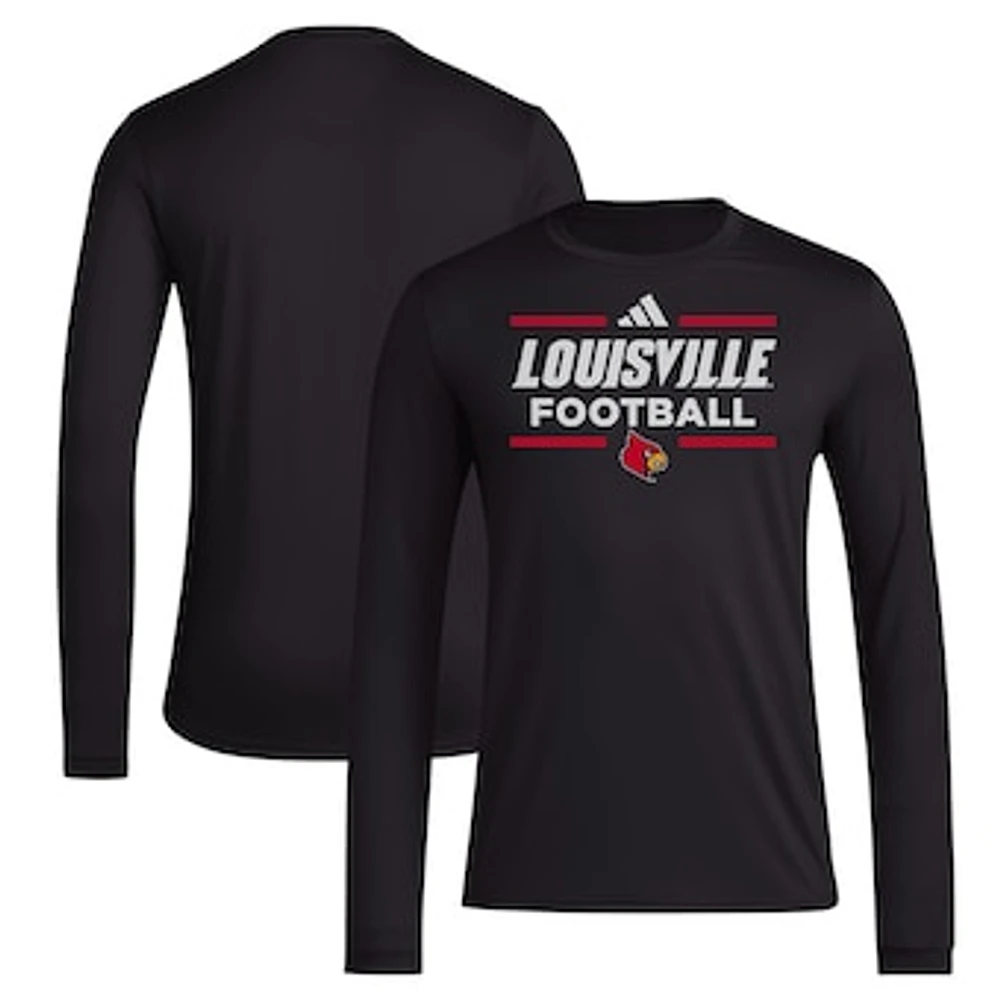 Men's adidas Black Louisville Cardinals Locker Football Pre-Game AEROREADY Long Sleeve T-Shirt