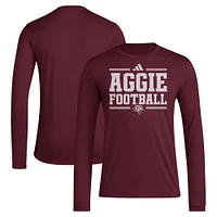 Men's adidas Maroon Texas A&M Aggies Locker Football Pre-Game AEROREADY Long Sleeve T-Shirt