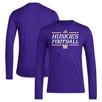 Men's adidas Washington Huskies Locker Football Pre-Game AEROREADY Long Sleeve T-Shirt