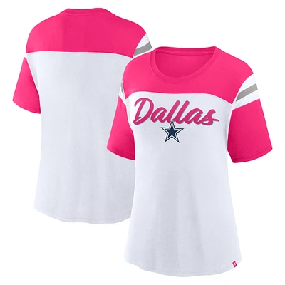 Women's Fanatics White/Pink Dallas Cowboys Cheer Chant Fashion Crop Top