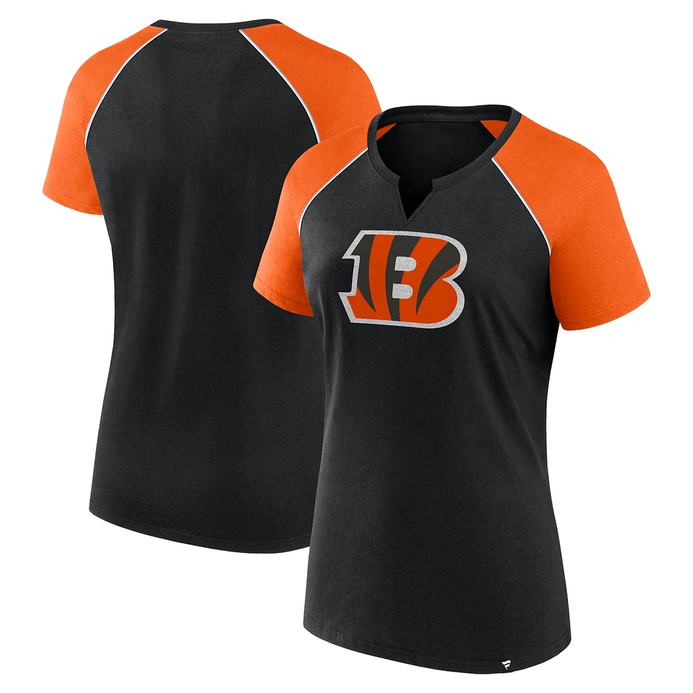 Women's Fanatics Black/Orange Cincinnati Bengals Glittered Primary Raglan T-Shirt