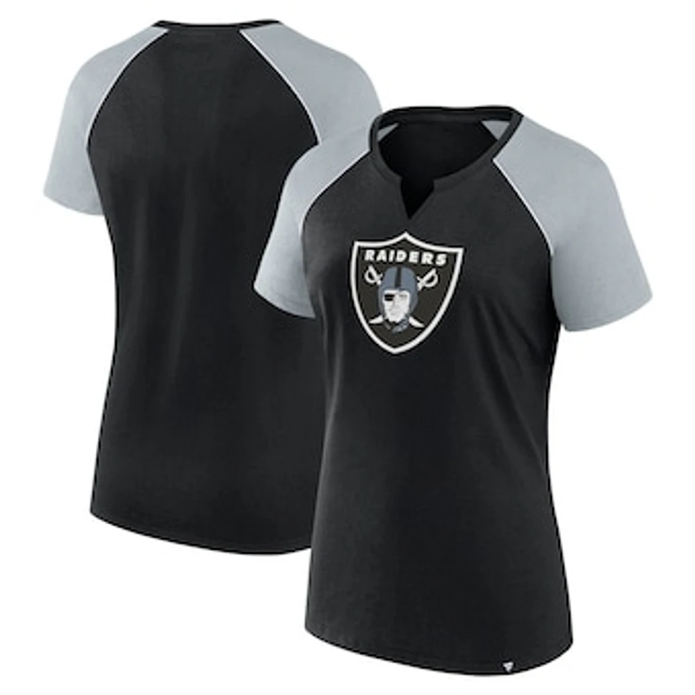 Women's Fanatics Black/Silver Las Vegas Raiders Glittered Primary Raglan T-Shirt