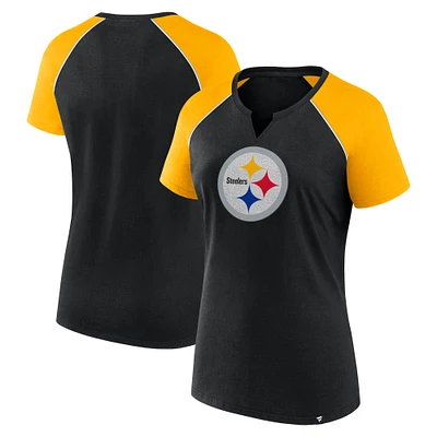 Women's Fanatics Black/Gold Pittsburgh Steelers Glittered Primary Raglan T-Shirt