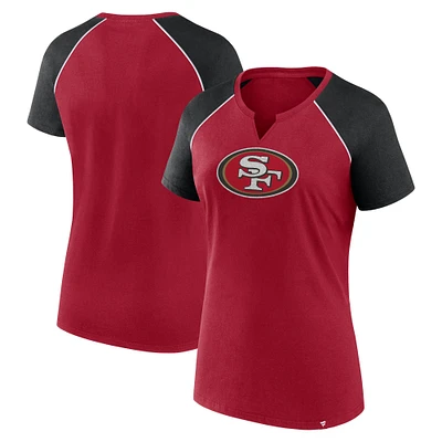 Women's Fanatics Scarlet/Black San Francisco 49ers Glittered Primary Raglan T-Shirt