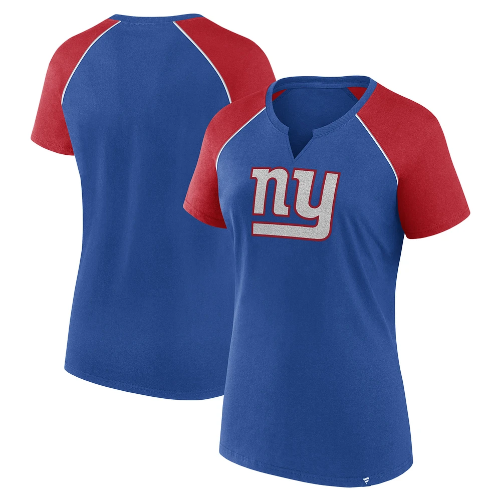 Women's Fanatics Royal/Red New York Giants Glittered Primary Raglan T-Shirt