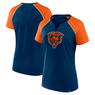 Women's Fanatics Navy/Orange Chicago Bears Glittered Primary Raglan T-Shirt