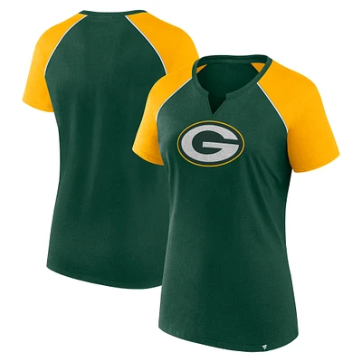 Women's Fanatics Green/Gold Green Bay Packers Glittered Primary Raglan T-Shirt