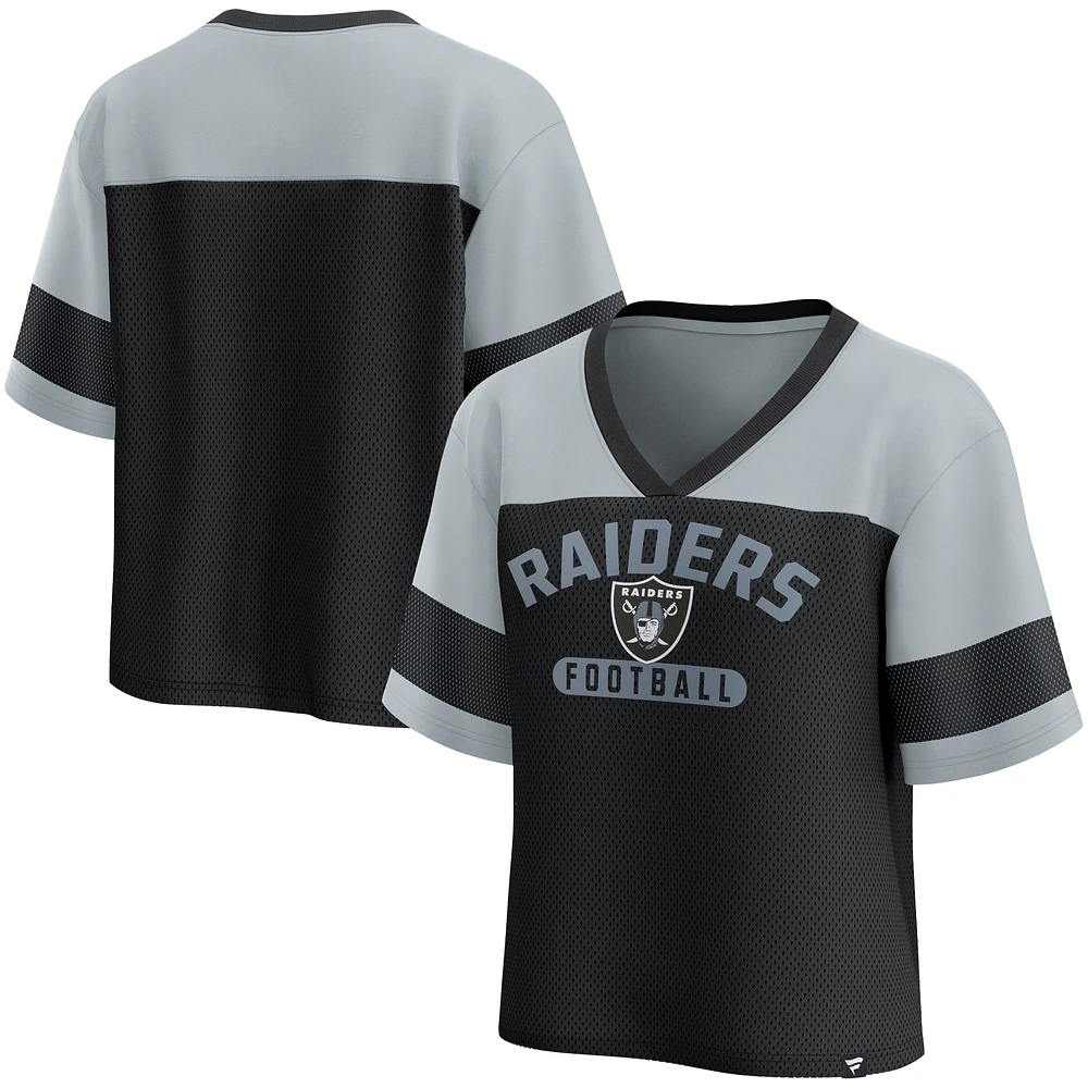 Women's Fanatics  Black/Silver Las Vegas Raiders Homeschool Jersey Poly V-NeckFashion Top