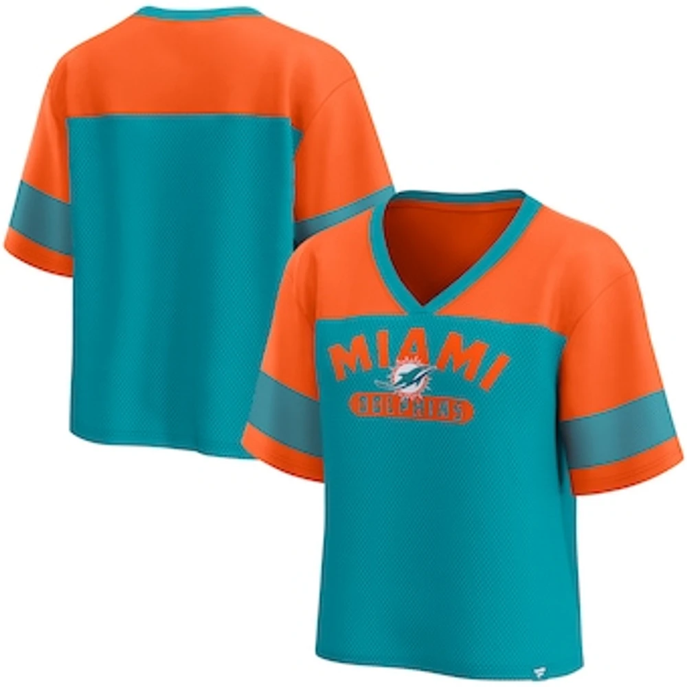 Women's Fanatics  Aqua/Orange Miami Dolphins Homeschool Jersey Poly V-NeckFashion Top