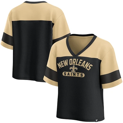 Women's Fanatics  Black/Gold New Orleans Saints Homeschool Jersey Poly V-NeckFashion Top