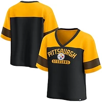 Women's Fanatics  Black/Gold Pittsburgh Steelers Homeschool Jersey Poly V-NeckFashion Top