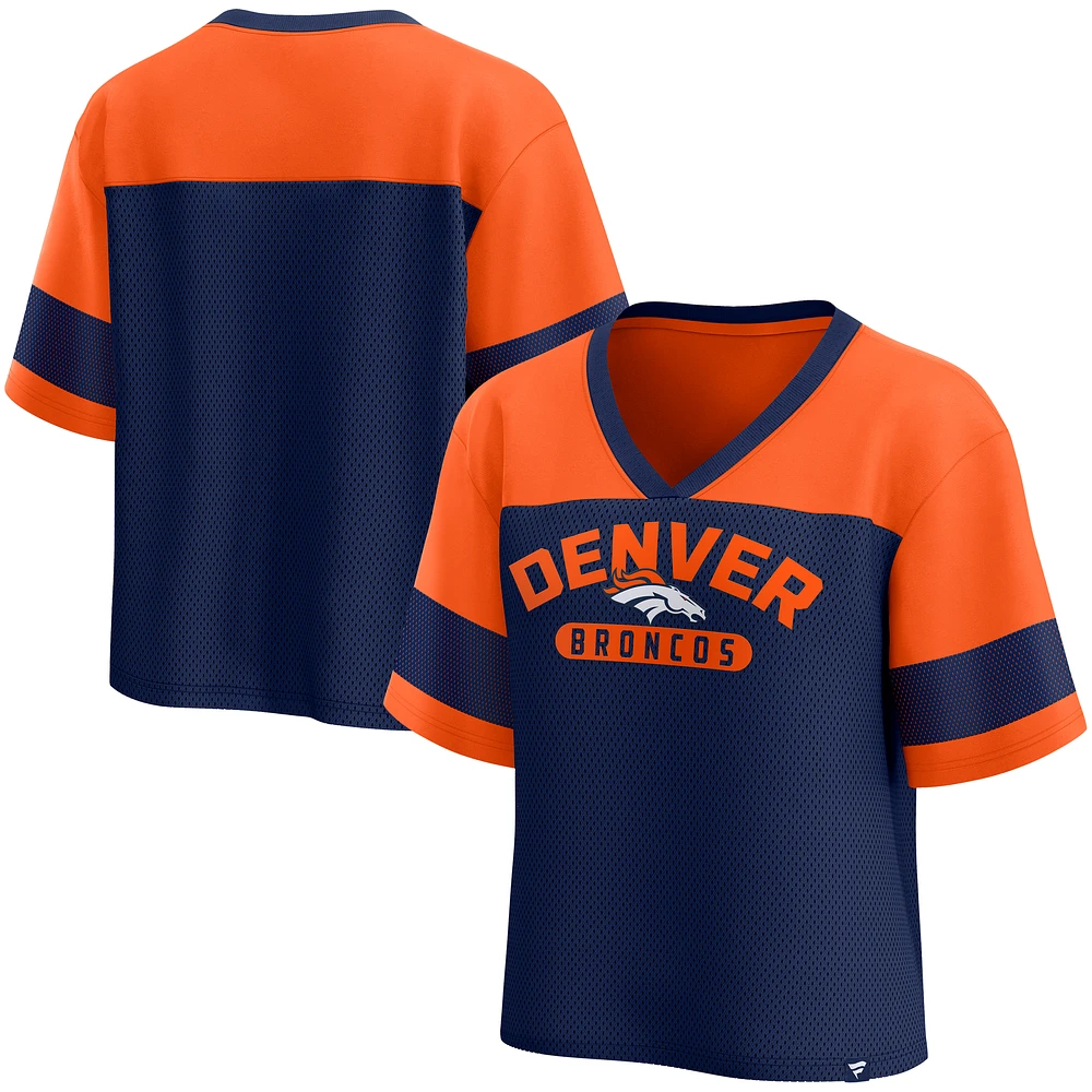 Women's Fanatics  Navy/Orange Denver Broncos Homeschool Jersey Fashion V-Neck Cropped T-Shirt