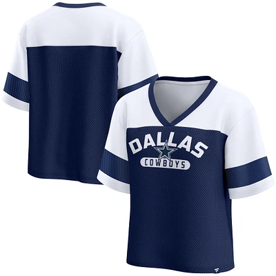 Women's Fanatics  Navy/White Dallas Cowboys Homeschool Jersey Poly V-NeckFashion Top