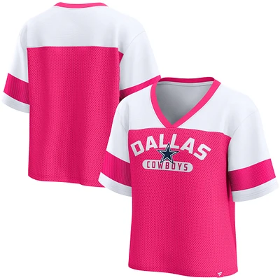 Women's Fanatics  Pink/White Dallas Cowboys Homeschool Jersey Poly V-NeckFashion Top