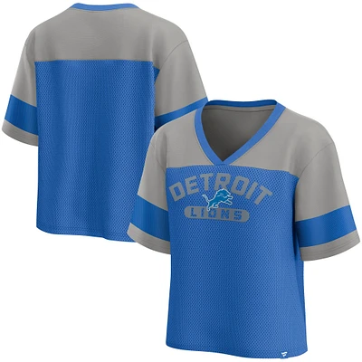 Women's Fanatics  Blue/Silver Detroit Lions Homeschool Jersey Poly V-NeckFashion Top