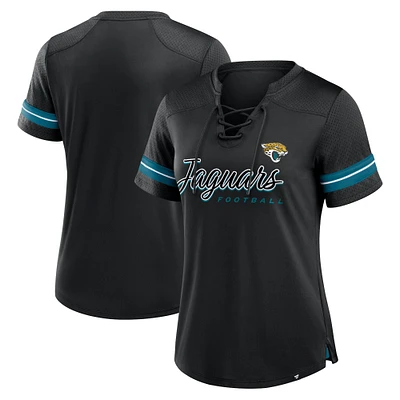 Women's Fanatics Black Jacksonville Jaguars Play Script Lace-Up T-Shirt