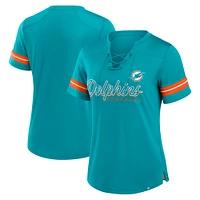 Women's Fanatics Aqua Miami Dolphins Play Script Lace-Up T-Shirt