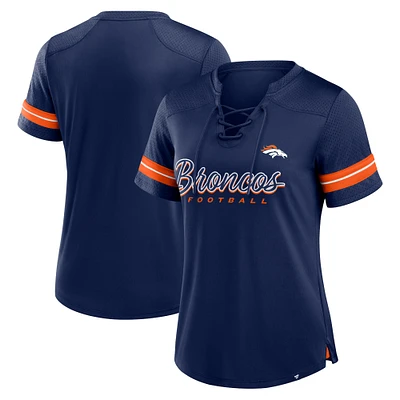 Women's Fanatics Navy Denver Broncos Play Script Lace-Up T-Shirt