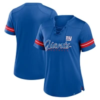 Women's Fanatics Royal New York Giants Play Script Lace-Up T-Shirt