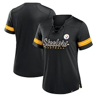 Women's Fanatics Black Pittsburgh Steelers Play Script Lace-Up T-Shirt