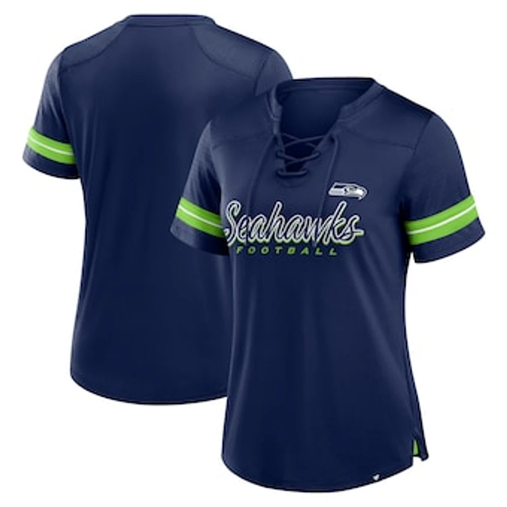 Women's Fanatics College Navy Seattle Seahawks Play Script Lace-Up T-Shirt