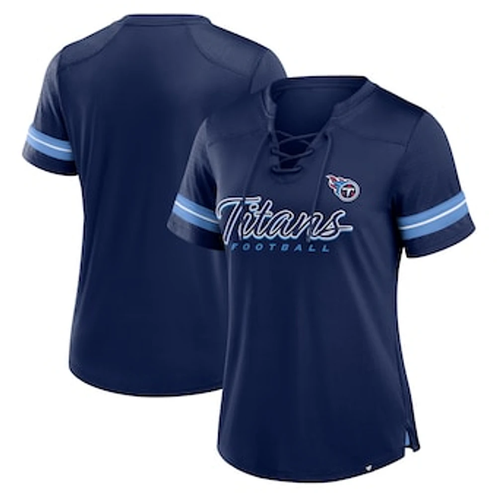 Women's Fanatics Navy Tennessee Titans Play Script Lace-Up T-Shirt