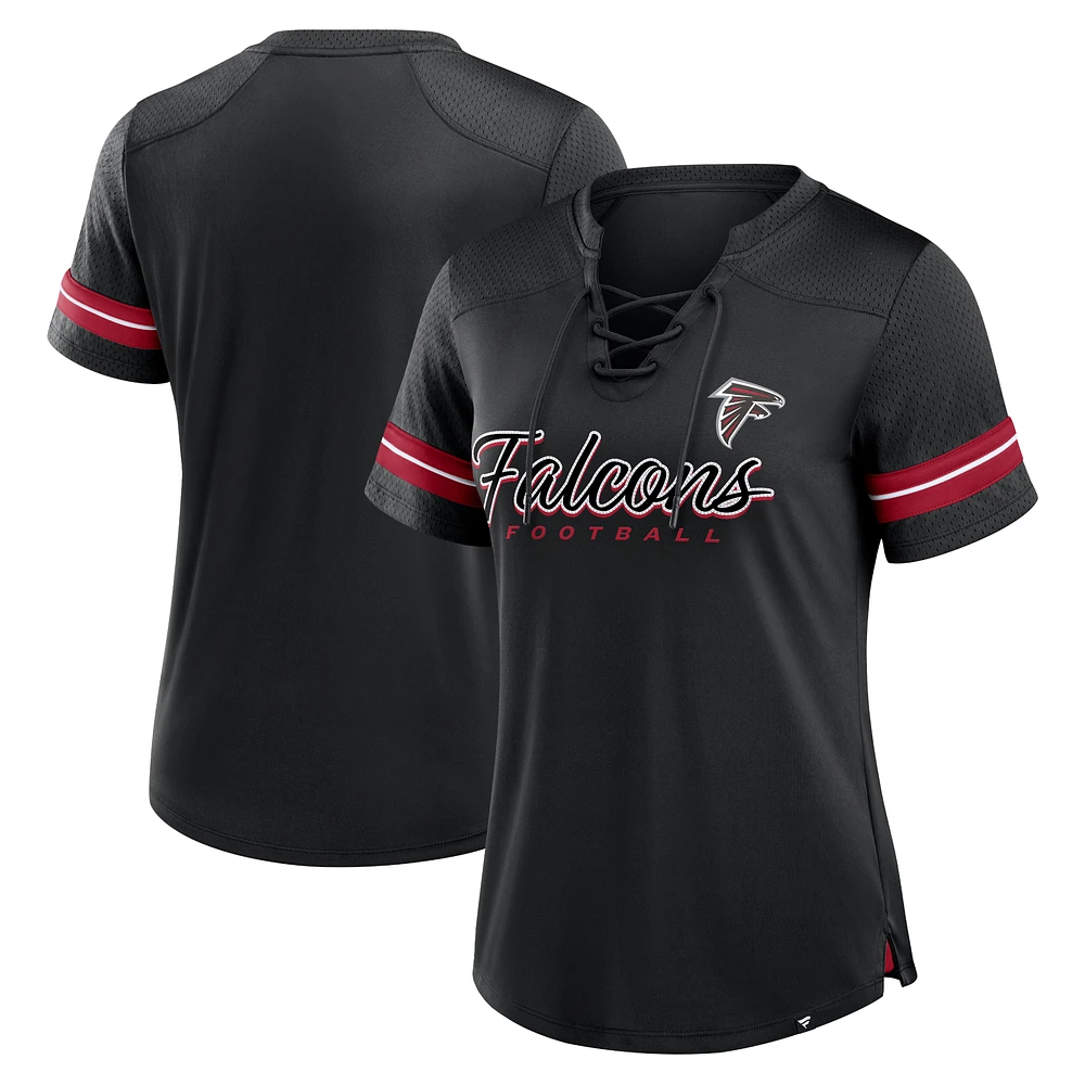 Women's Fanatics Black Atlanta Falcons Play Script Lace-Up T-Shirt