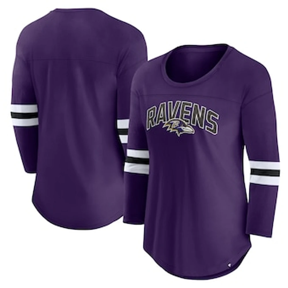 Women's Fanatics Purple Baltimore Ravens First Team Arch Logo 3/4 Sleeve T-Shirt