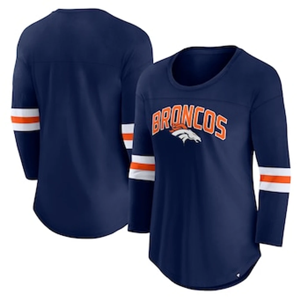 Women's Fanatics Navy Denver Broncos First Team Arch Logo 3/4 Sleeve T-Shirt