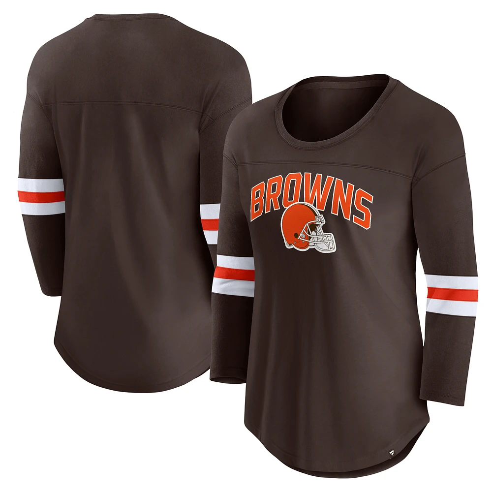 Women's Fanatics Brown Cleveland Browns First Team Arch Logo 3/4 Sleeve T-Shirt